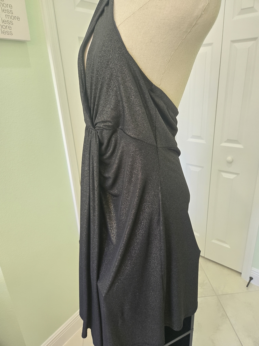 Patricia Field Y2K Black Gold Sparkle Tie Back Halter Midi Dress - Picture 7 of 13